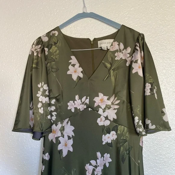Sachin + Babi Mae Floral satin Olive green Floral fall wedding modestMaxi Dress - Picture 6 of 13